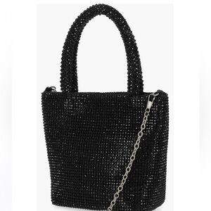 Black Crystal Embellished Chase Top Handle Mini Tote Bag Jessica McClintock